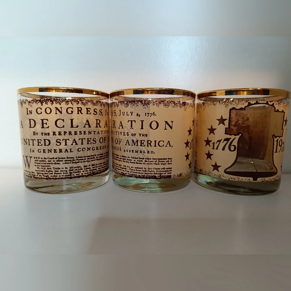 3 Vintage Bicentennial Highball Glasses Declaration Of Independence 1776-1976 US